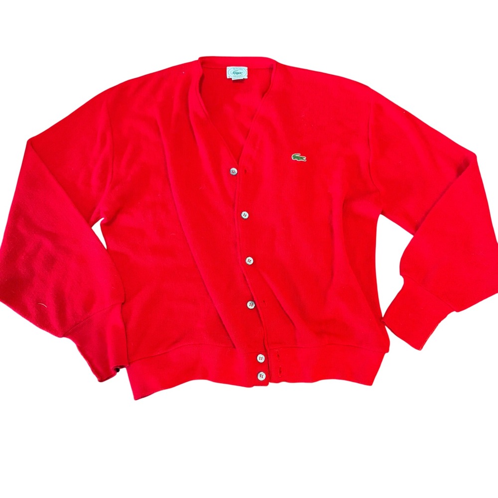 Vintage Izod Lacoste Red Cardigan Sweater Mens XL Orlon Acrylic V-Neck USA Made